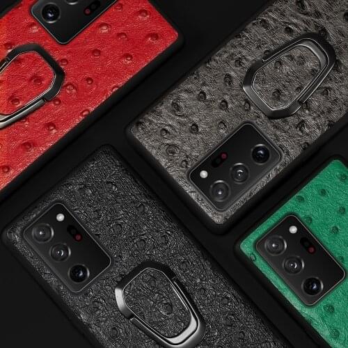 LANGSIDI Magnetic Bracket Ostrich Leather Case For Galaxy Note 20 ultra For Samsung S20 Plus s10 lite a51 a71 ring holder cover