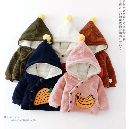Winter Jackets Girls Fashion Fruit Print Wool Baby Clothes Warm Hooded Snow Wear Newborn Baby Outerwear Infant Kids Clothing