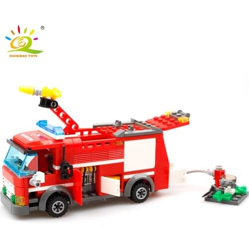 HUIQIBAO TOYS 206PCS Fire Sprinkler cars Fireman figures Building Blocks For Children City Trucks vehicles Kid Bricks