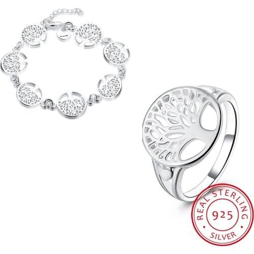 925 sterling silver tree of life jewelry bridal sets Fashion ring bracelet sets totem gifts wife girl wedding Fine jewellry