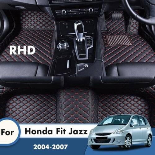 RHD Leather Car Floor Mats For Honda Fit Jazz 2007 2006 2005 2004 Auto Styling Custom Carpets Car Accessories Interior Foot Pads