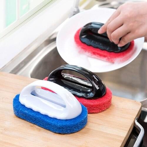 Kitchen Sponge Cleaning Brush Bathroom Toilet Glass Wall Cleaning Bath Brush Plastic Handle Sponge Bottom Bathtub Brush
