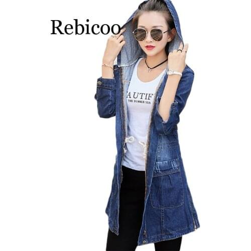 Spring Autumn New Denim Jacket Women Korean Loose Long Jeans Jackets Womens Zipper Plus size Hooded Basic Coat Jackets 3XL