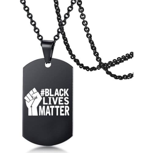 African American Protest Life Problems Stainless Steel Square Necklace Army Label Commemorative Punk Stainless Steel Necklace