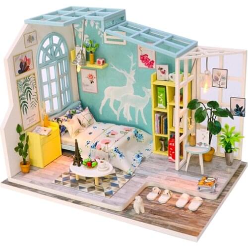 Wooden Dollhouse Miniature with Furniture and LED, DIY Dollhouse Kit, 1:24 Scale Creative Room - Family Nap