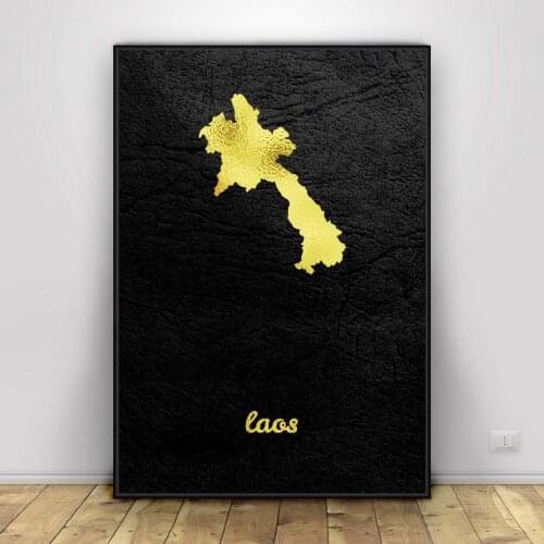 Hd print Modular picture Golden Map Laos Art Canvas Poster wall painting for living room Home Decor with Frame