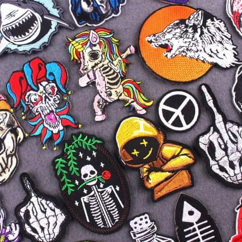 Skull Punk Patches For Clothing Embroidery Patches Badges Sewing DIY Decoration Clothes Stickers Ironing Animal Patches Applique