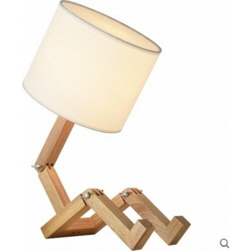 Table Lamps for bedroom Wooden Robot Shape E27 Lamp Holder Modern Cloth Art Wood Desk Table Lamp Parlor Indoor Study Night Light