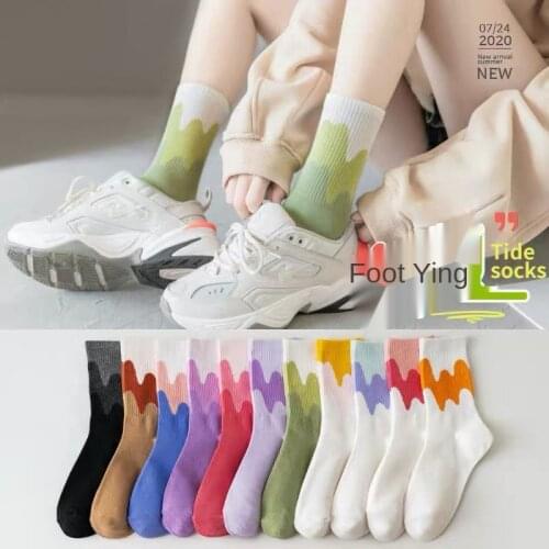 2020 Dyeing Socks Pack 5 Pairs Ladies Colorful Socks Kawaii Funny Socks Women Street Cute Harajuku Crew Women Skateboard Socks