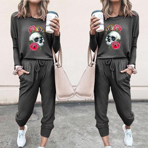 Autumn New Arrival Halloween Skull Print Long sleeve And Trousers Set Autumn Long Sleeve Print Tops Casual Outfits
