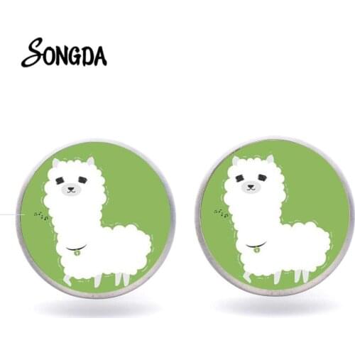 New Cute Animal Alpaca Earrings Cartoon Sheep Funny Pattern Glass Crystal Earrings for Girls Party Sweet Ear Studs