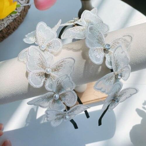 New Fashion Women Net Yarn Pearls Head Hoop Hair Accessories Butterflies Hair Hoop 1Pcs Hairbands Butterfly Headband Lace Mesh