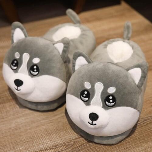 Lovely Cartoon Husky Unicorn Shoes Plush Toys Stuffed Soft Animal Deer Hamster Warm Indoor Shoes Cute Gift For Children Girls