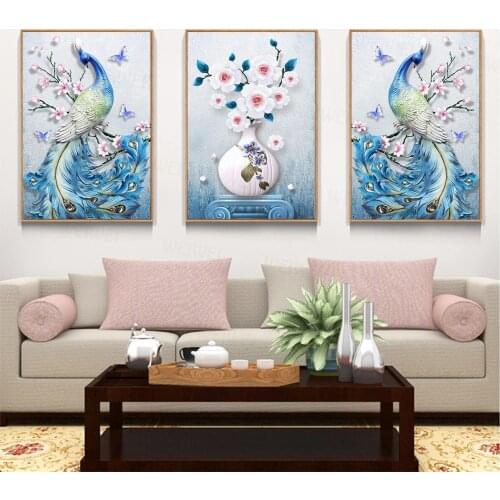 Peacock Vase Butterfly Good Luck Oil Painting Picture Poster Canvas Print Painting Wall Art Living Room Home Decoration