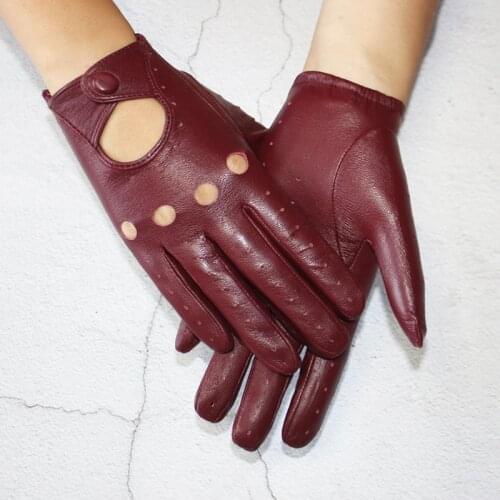New Leather Gloves Womens Thin Single-Layer Hollow Breathable Driving Riding Motorcycle Sheepskin Gloves Spring And Autumn