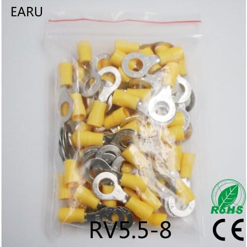 RV5.5-8 Yellow Ring insulated terminal suit 4-6mm2 Cable Wire Connector cable Crimp Terminal 50PCS/Pack RV5-8 RV