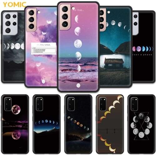 With White Moon Stars Space Case for Samsung Galaxy S20 FE S21 Note 20 Ultra S10 10 Lite S9 Plus S8 S10e TPU Black Phone Cover