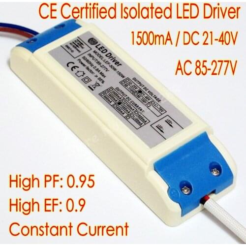 CE Certified Isolated 1500mA 50W Led Driver 10 series 5 parallel LED Lamp Power Supply DC 21V - 40V AC 110V 277V for LED lights
