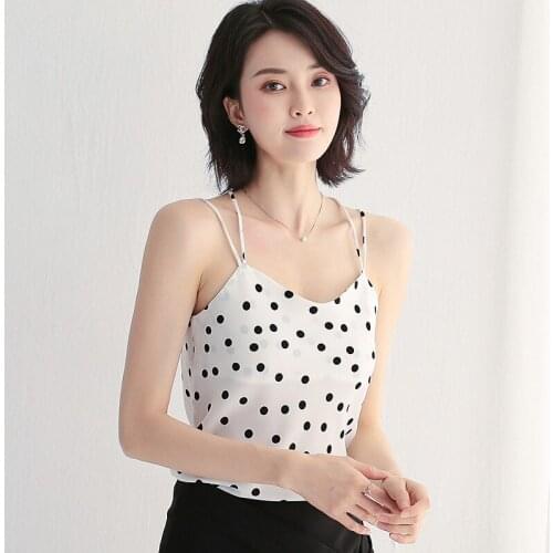 Chiffon Small Shirt Womens Summer Beauty with A Camisole on The Back and Womens Sleeveless Bottoming Shirt Short Polka Dot Top