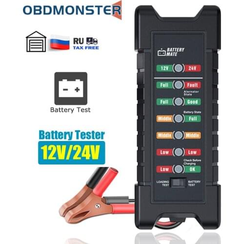 12V & 24V Car Battery Tester Quick Cranking Alternator 7 LED Light Display Auto Diagnostic Tools 24 Volts Battery Analyze