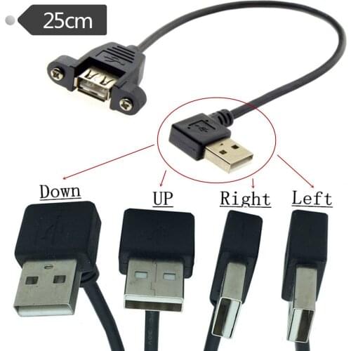 USB 2.0 Male to Female 90 Dergee Up & Down & Left & Right angle panel mount plug extension cable 0.25m/25cm