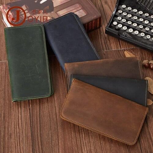 Large Capacity Fashion Leisure Genuine Leather Leisure Retro Vintage Genuine Long Multi-Card Position Men Wallets Men Bags