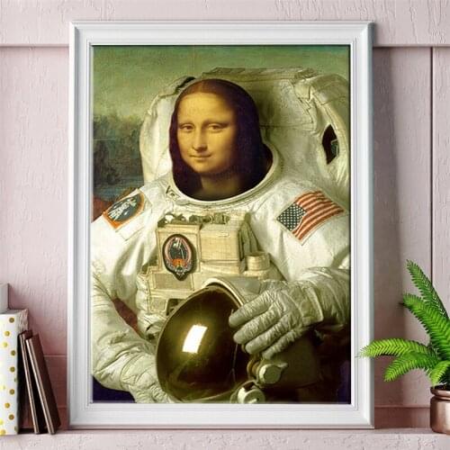 Funny Art Mona Lisa The Astronaut Canvas Poster Abstract Wall Art Posters and Prints Cuadros for Living Room Unframed