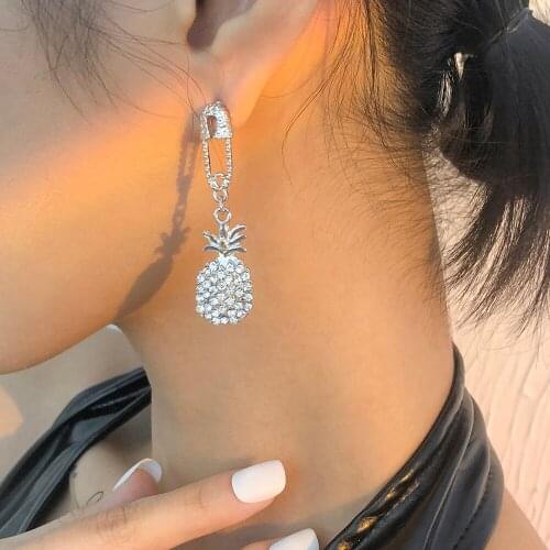 Lalynnly Rhinestone Pineapple Fruit Pattern Drop Earrings For Women Bohemian Dangle Earring Trendy Jewelry Party Gifts E9795