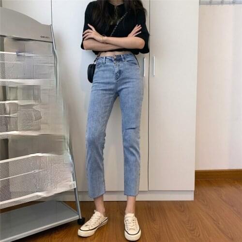 Womens Jeans 2021 Summer New Vintage High Waist Pants for Women Ankle-Length Casual Slim Fitting Trosers with Pocket