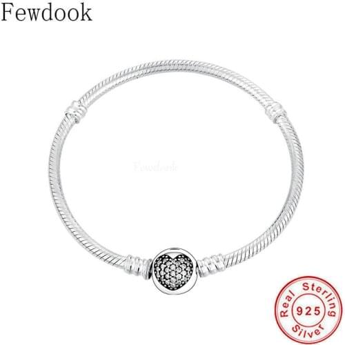 100% 925 Sterling Silver Ball Shape Zirconia Clip Bangle Bracelet Fit Charm Bead Snake Chain For Women No Logo Berloque