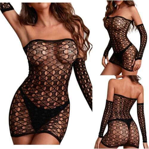 2021 Ladies Erotic Appeal Set Sexy See Through Fishnet Mesh Dress Lingerie Set Xmas Gift Female Underwear комплект нижнего белья