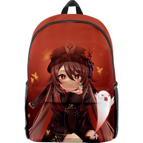 3D Genshin Impact HuTao Children Boys Girls Schoolbag Backpack Fabric Oxford School Bag High Capacity Teenager Travel Backpack