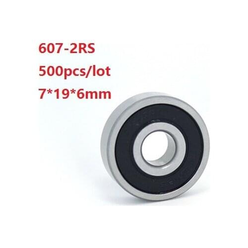 500PCS/lot 607RS 7x19x6mm 607-2RS 607 2RS RS ball bearings 7*19*6mm Rubber Sealed Deep Groove Ball bearing