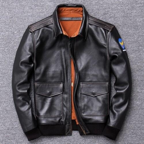 A2 Air Force Flight Serve Genuine Leather Clothing Man Self-cultivation Short Fund Head Layer Cowhide Jacket Lapel Slim Fit
