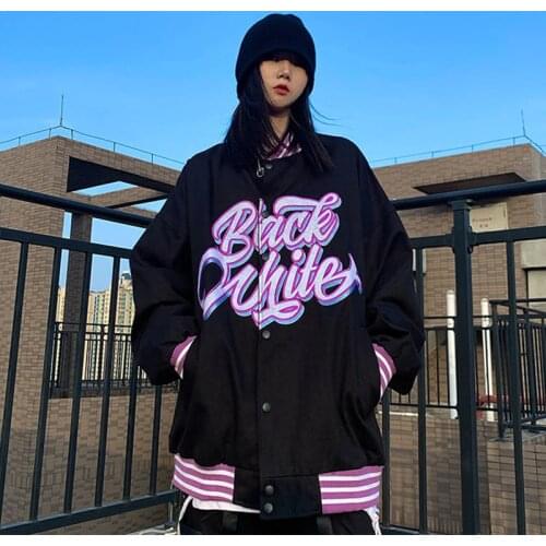 American hip hop baseball uniform women 2021 trend casual korean vintage bomb jacket letter printed punk hipster streetwear tops