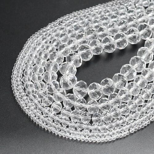 Natural Faceted Glass Crystal Rondelle Beads Clear Round Beads For Jewelry Making DIY Necklace Bracelet 15''2/4/6/8/10/12/14mm