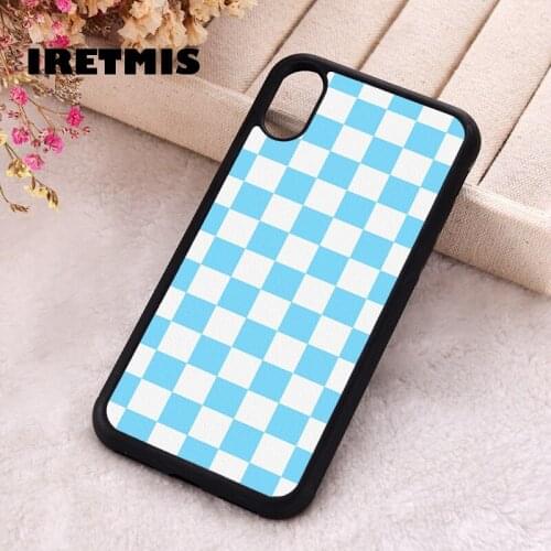 Iretmis 5 5S SE 2020 phone cover cases for iphone 6 6S 7 8 Plus X Xs Max XR 11 12 MINI Pro Soft Silicone Light Blue Checkered