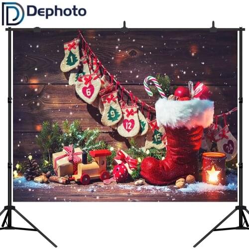 Dephoto Background for Photo Studio Christmas Boots Wood Snow Gift Candy Cane Backdrop Photobooth Photocall Decor Photoshoot