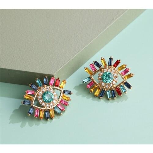 FASHIONSNOOPS 2020 New European Exaggerated Vintage Rhinestone Crystal Eye Drop Earrings For Women Boho Jewelry Fashion Earings