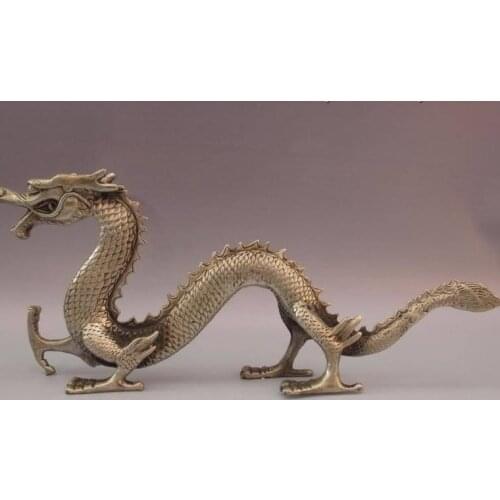Chinese White Copper Bronze Silver Feng shui Wealth Auspicious Fly Dragon Statue