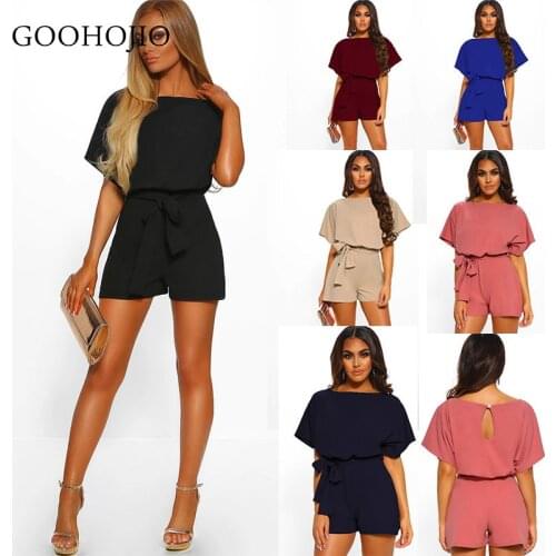 GOOHOJIO 2021 New Spring Autumn Fashion Solid Color Playsuits Women Casual Playsuits for Ladies Zipper Women High Waist Rompers