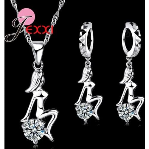 High Quality 925 Sterling Silver Elegant Wedding Bridal Dress Luxury Cubic Zirconia Jewelry Set Necklace Earrings Set