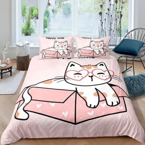Adult Kids Bedding Set Cartoon Animal Duvet Cover Set 3D Printed Animal Cat Quilt Cover Single Double King Size Bedclothes