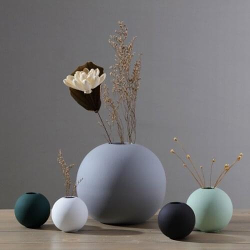 Nordic Style Ins Round Ceramic Flower Arrangement Small Vase Modern Living Room Table Decoration Morandi Color Spherical Flower