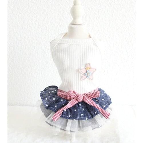 CAT Lace Bow Striped Grid Dog Dress Pet Products Summer 100% Cotton Clothing For Dogs Chihuahua Teddy Pet Puppy Dog Clothes 2020