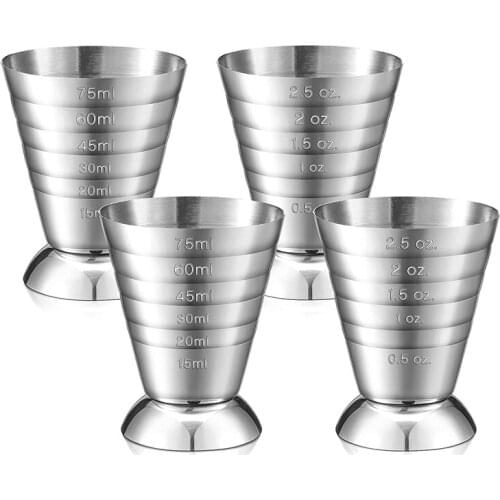 4 Pieces Cocktail Measuring Cups Stainless Steel Cocktail Jiggers 2.5 Oz,75 Ml,5 Tbsp Drink Jiggers For Bartender Bakers