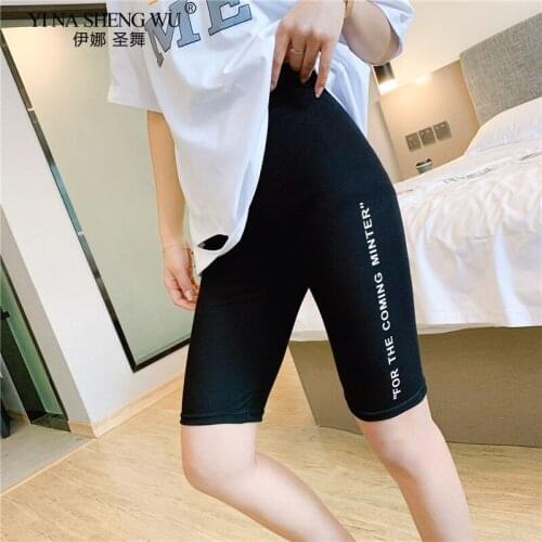 Fashion High Waist Sports Yoga Shorts Women Biker Shorts Letter Printing Casual Sexy Skinny Fitness Bodycon Cycling Slim Bottoms
