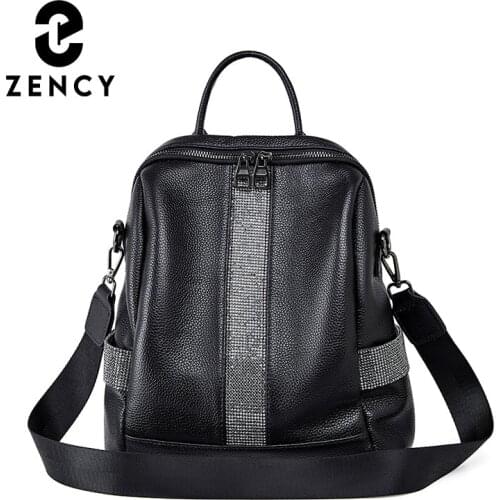 Zency Fashion Elegant Multifunction Female Knapsack Soft Genuine Leather Handbag Business Commute Bags Student School Bag Balck