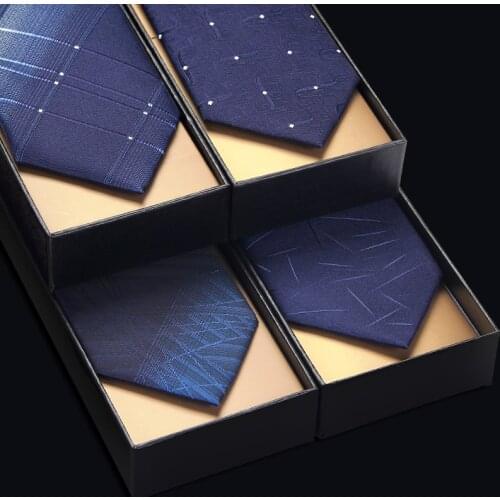 7cm Tie for Men Luxury Formal Tuxedo Wedding Party Men Tie Blue Striped Mens Neckties Top Quality Microfiber with Gift Box