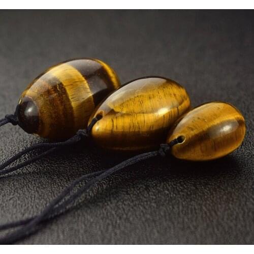 Jade Egg 3 pcs/set Drilled Natural Tiger Eye Yoni Eggs of crystal and mineral stone healing ball for Women Kegel Massage
